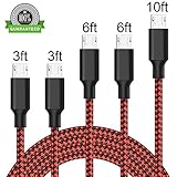 Micro USB Cable, 5Pack 3Ft 6Ft 10Ft Nylon Braided High Speed 2.0 USB to Micro USB Charging Cables Android Fast Charger Cord for Samsung Galaxy S7 Edge/S6/S4/S5, Note 5/4, HTC, LG, Tablet