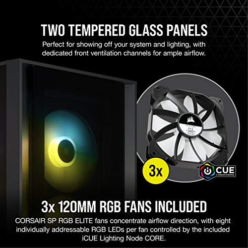 CORSAIR iCUE 4000X RGB Tempered Glass MidTower ATX PC Case 3X SP120 RGB Elite Fans iCUE