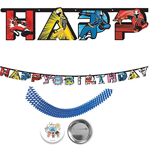 The Ultimate Power Rangers Ninja Steel Birthday Party Supplies Pack For 16 With Plates, Cups, Napkins, Tablecover, Candles, Garland, Add An Age Birthday Banner, and Exclusive Pin By Another Dream