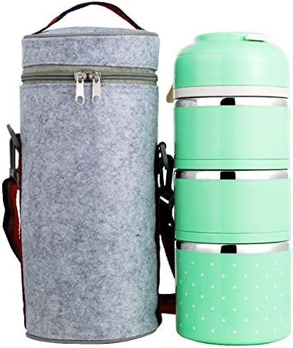 sumuya Bento Box 3 Stackable Stainless Steel Tiffin Lunch Box Food Storage Containers Box for Work Picnic Travel BBQs Beach Metal Food Warmers with Carrying Bag