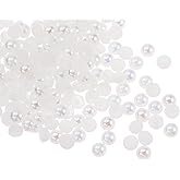 HARFINGTON 1200pcs ABS Half Pearl Beads, 5mm Resin Flat Back Pearls Shiny Imitation Pearl Bead for DIY Crafts Making Shoes Wedding Christmas Photo Frames, Colorful White