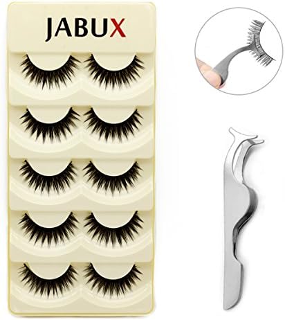 JABUX 5 Pairs Black Long Thick Handmade 3D False Eyelashes Voluminous Reusable Fake Eye Lash Extension For Makeup(Free Eyelash Tweezers Tool Fish Tail Clip) (Z04)
