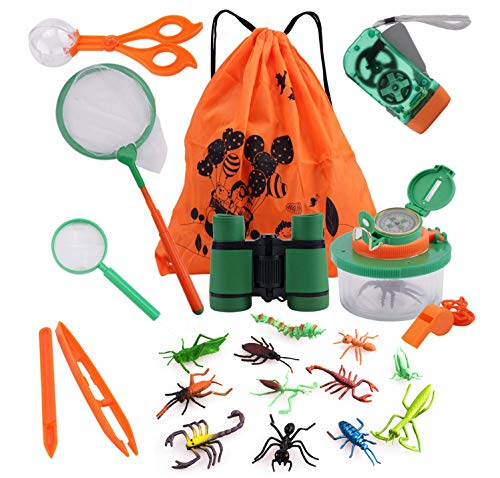 COSORO Kinder Fernglas 18 Stück Kids Adventurer Outdoor Explorer Set mit Bug Catcher Pinzette Insect Viewer Kompass Lupe…