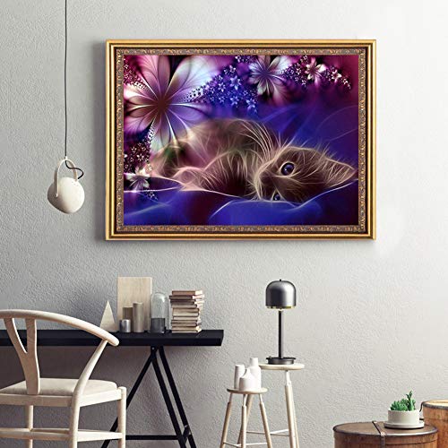 1 Painting+Embroidery+Rhinestone+Moon+Cat