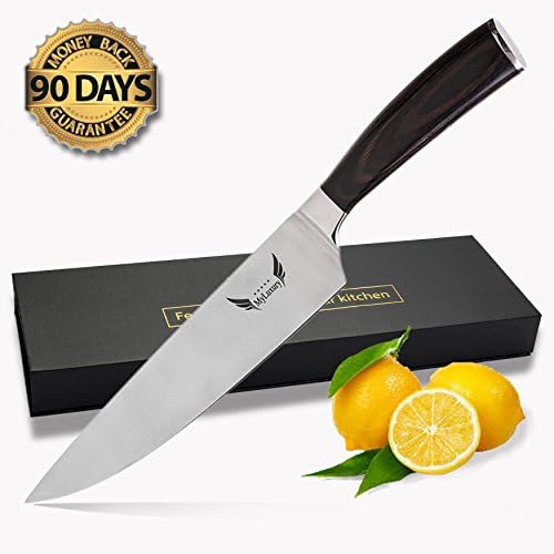 Professional 8 Inch Butcher Chef Knife For Kitchen-Carbon Stainless Steel W/ Sharpener-Perfect Gift For Pro Chefs Or Home Cooks-Japanese knife For Chopping&Dicing,meat Processin ,Vegetables,Fish,Sushi