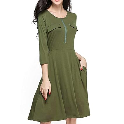 Manadlian Kleider Boho Sommerkleid Frauen Mode Lange Tops mit Tasche Oberteile Loses Kleid Damen Rundhalsausschnitt Lässig Kl