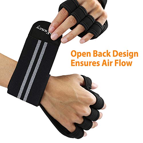 LotFancy Workout Gloves for Women Men, 1 Pair Ventilated Weight Lifting Gloves with Wrist Support Wraps, Anti-Slip Gym Gloves for Pull Ups, Deadlifting, Cross Fit, Size L