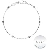 IEFWELL S925 Sterling Silver Bracelet for Women - Solid 14K-Real-Gold-Plated Satellite Bead Chain Bracelet, 6.5/7/7.5/8/8.5/9 Inches Sterling Silver Chain Bracelets Jewelry Valentines Gifts for Women