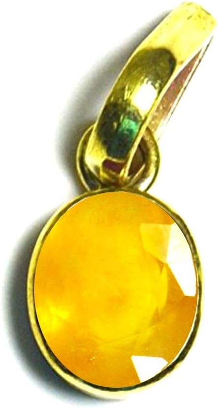 GemsyogiNatural Yellow Sapphire Panchdhatu Pendant For Astrology Use 4 Carat Oval Gemstone Gold Plated Locket