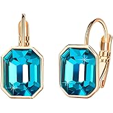 Austrian Crystal Octagon Leverback Drop Earrings for Women 14K Rose Gold Plated Hypoallergenic Jewelry