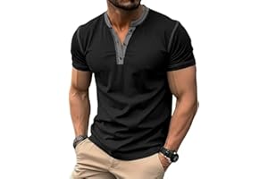 Rela Bota Mens Henley Shirts Short Sleeve Casual Summer T-Shirt Cotton Classic Crewneck Button Tees Muscle Slim Fit Tops