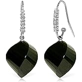 Galaxy Gold GG 14k Solid Gold Fish Hook Earrings with Diamonds and Twisted Briolette Black Spinel