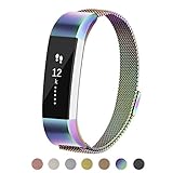 POY Metal Replacement Bands Compatible for Fitbit Alta, Milanese Loop Stainless Steel Bracelet Smart Watch Strap with Unique Magnet Lock, Large Colorful