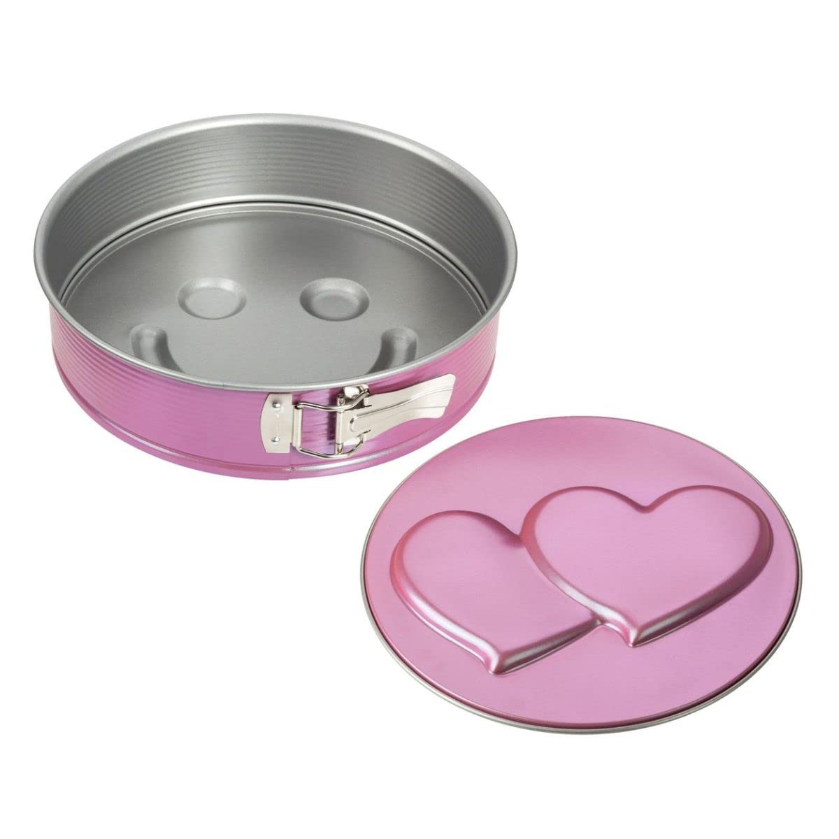 Zenker Creative Studio Springform Cake Tin Diameter 26 cm Baking Tin with 2 Motif Bases, Round Cake Tin with Non-Stick Coating, Creative Baking (Colour: Pink, Silver), Quantity: 1 Piece