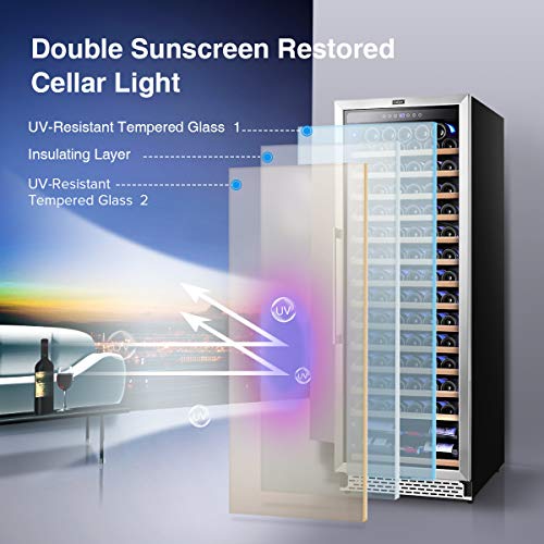 Colzer Upgrade 24 Inch Wine Cooler Refrigerators, 154 Bottle Fast Cooling Low Noise and No Fog