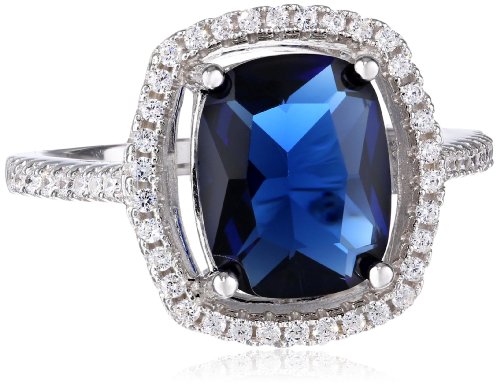 Sterling silver blue and white cubic-zirconia halo ring…