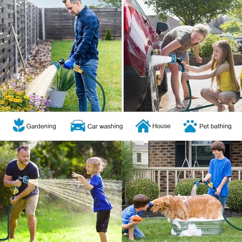 Garden Water Hose, Extendable Garden Hose with Brass Connector 3/4 Inch and 1/2 Inch, Garden Water Hose with 10 Functions Sprayer Nozzle, 30 m Rubber for Watering, Irrigation Hose (30 m)