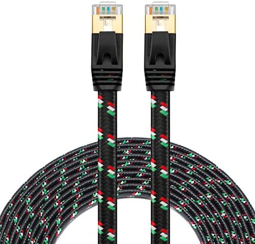 Cat 7 Ethernet Cable 80 ft - Nylon Braided Cat7 Flat Internet Network LAN Patch Cable SSTP Shielded Gold Plated Ethernet Network Patch Cable for Modem, Router, Printer, Computer, PS4, Xobx Black