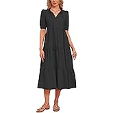YEXPINE Women Summer Maxi Dresses Self-tie V Neck High Waist Ruffle Hem Flowy Tiered Dress with Pockets