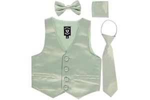 iGirlDress Boys 4 Piece Formal Satin Vest Set Zipper Tie Bowtie Hanky