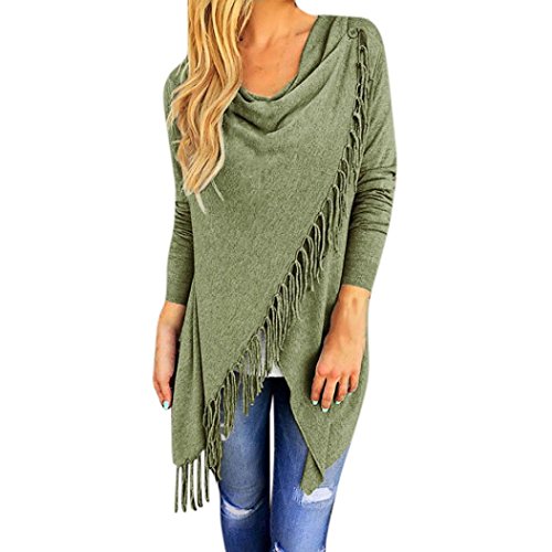 Todaies Women Long Sleeve Blouse Tassel Hem Crew Neck Knited Cardigan Blouse Tops Shirt