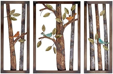 Wall Decor Metal Birds in Tarnished Bronze Finish Frames Wall Sculpture / Wall Art Set of 2 Nature-Inspired Artwork