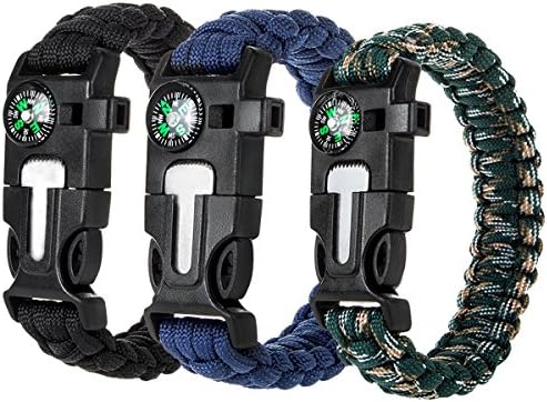 Anksono Paracord Bracelet, 9.0" Survival Gear Kit With Embedded Compass, Flint Fire Starter, Emergency Knife &amp; Whisltle [3 Pack]