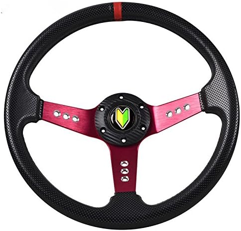 350mm Deep Dish Steering Wheel 6 Bolt Universal Custom (3 Hole Red Center)