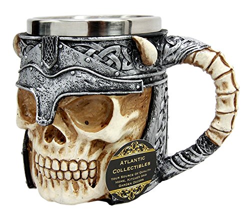 Ebros Viking Horned Demon Warrior Skull With Battle Helmet Mug Beer Stein Tankard Coffee Cup