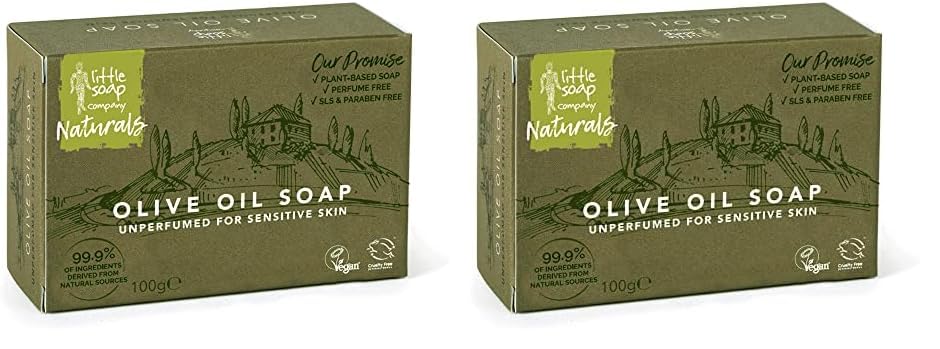 Little Soap Olive Oil Soap Bar - Vegan, Cruelty Free, No SLS or Parabens, Mediterranean Range, Bar of Soap Perfect for Sensitive Skin, Natural Eco Friendly Body & Hand Soap, 100g (Olive) (Pack of 2)