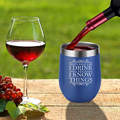That's What I Do, I Drink and I Know Things - Funny GOT House Lannister Inspired Birthday, Friendship, Graduation Merchandise Gifts for Women, Best Friends BFF, Coworkers - LEADO Wine Tumbler w/Lid