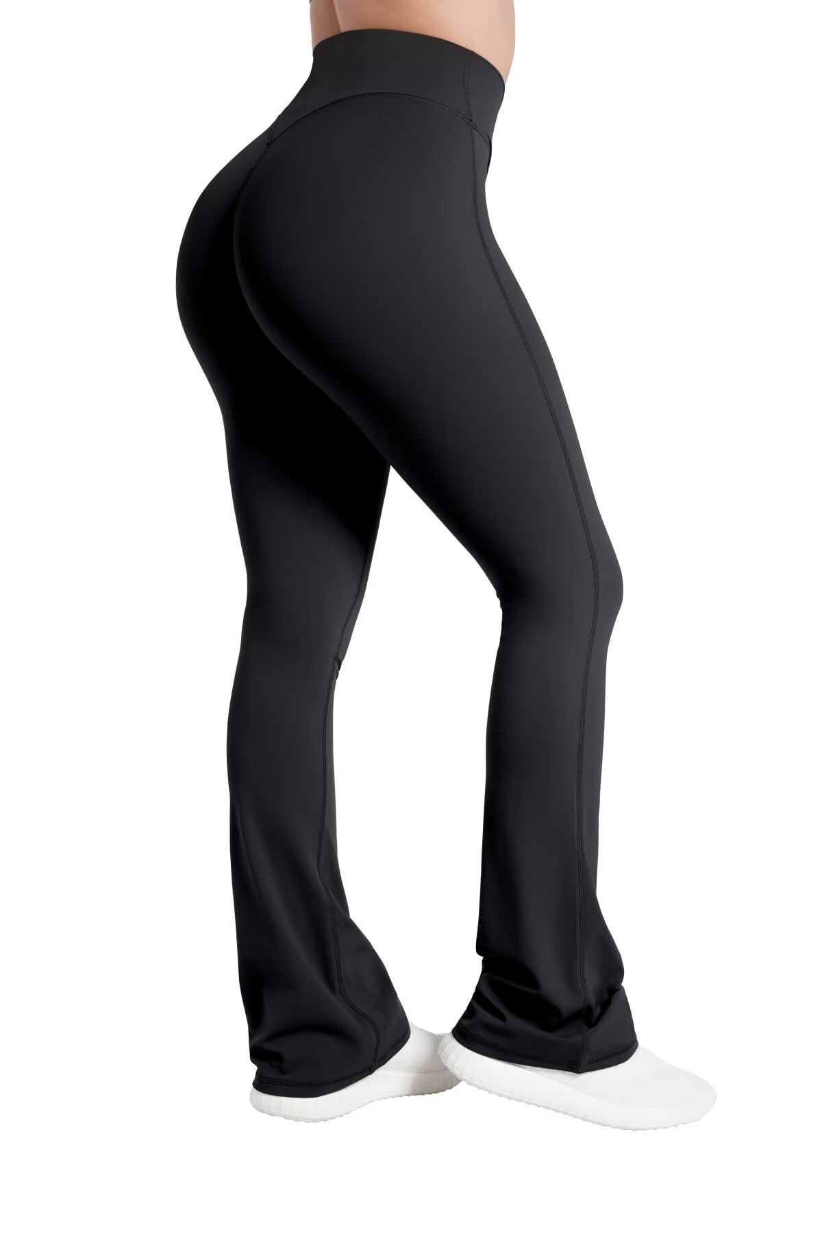 View 1 of ***VERY USED*** Sunzel Hidden Butt Lifting Scrunch Flare Leggings for Women No Front Seam Crossover Tummy Control Mini Flared Yoga Pants 32" Inseam Black SMALL
**USED**
