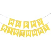 PANRRPERS HAPPY BIRTHDAY Banner,Yellow With White Letters Banner, for Girls Birthday Party Birthday Decorations