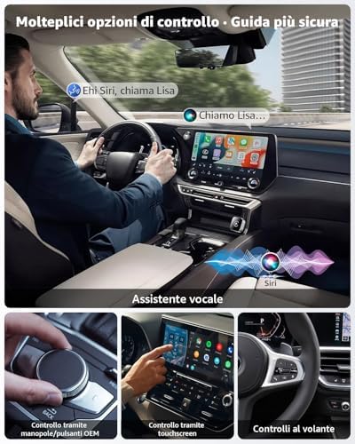 Adattatore CarPlay Wireless e Android Auto Wireless, USB-C/USB-A Plug & Play, Convertitore da Cablato a Wireless, WiFi 2.4G/5G, Connessione Automatica, per iPhone iOS 10+ e Android 11+, Argento