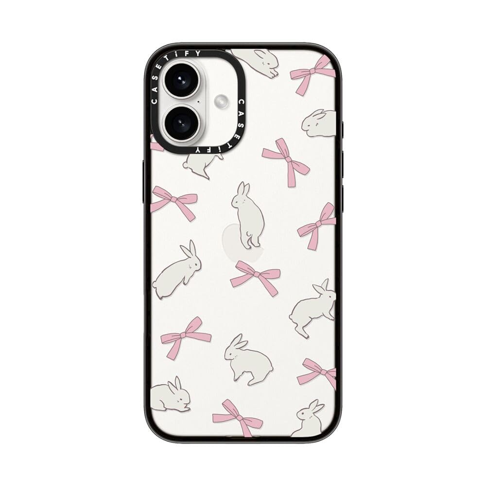 CASETiFY Compact iPhone 16 Plus Case [Lightweight / 4ft. 2X Military Grade Drop Protection/Slim] - Rabbit Ribbon - Clear Black