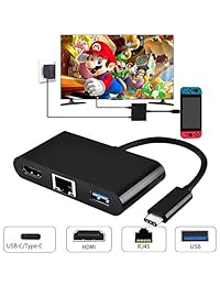 Tipo C a HDMI adaptador, 4 K Tipo C a HDMI USB 3.0 Puerto gigabit ethernet USB-C Puerto de carga Tipo C HUB Multipuerto Adaptador, tipo C a USB 3.0 3 puertos hembra convertidor para MacBook Pro 2015 2016 2017