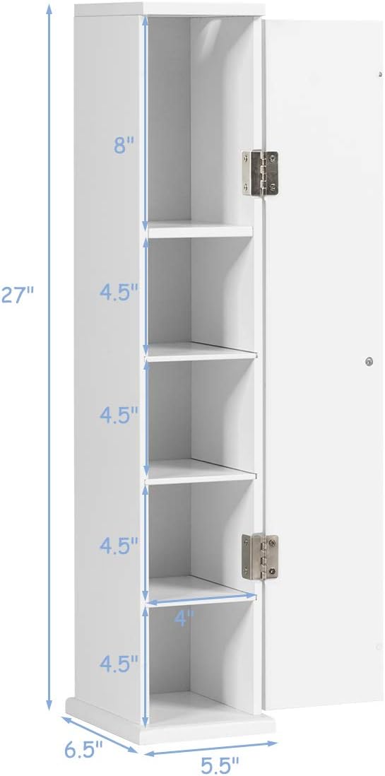 Tangkula Toilet Tissue Storage Tower, Free Standing Toilet Paper Holder with 4 Shelves, Bathroom Paper Storage Organizer with Door & Top Slot, Narrow Bath Floor Cabinet for Paper Holder (White): Home & Kitchen