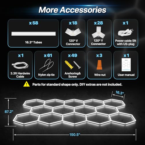 HYPERLITE Gen 2 Hexagon Garage Lights: 399W 39900LM 14 Grids Hexagon Led Light, 6500K Ultra Bright Honeycomb Hex Lights, Easy Install, Durable Design for Garage, Car Detailing, Workshops, Shops, Gym