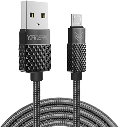 Micro USB Cable Yianerm Alloy Shell 3.3ft Flexible Metal Cable Data sync and Charging USB Cable for Samsung Galaxy S7/S6 Sony HTC Android Cables - Black