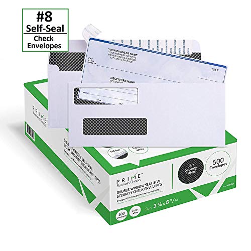 500 Self Seal QuickBooks Double Window Security Check Envelopes - for Business Laser Checks, Ultra Security Tinted, Self Adhesive Peel & Seal White, Size 3 5/8 x 8 11/16-24lb NOT for INVOICES