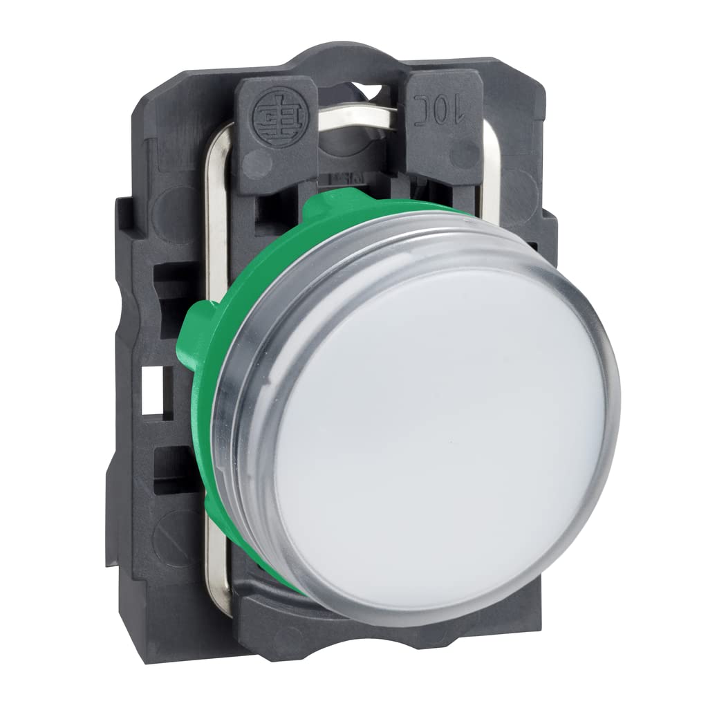 Schneider Electric Harmony XB5 - Pilot Indicator Light, Plastic, Plain Lens, Integral LED, Industrial Control, 22 mm Mount, 110…120 V AC, XB5AVG1, White