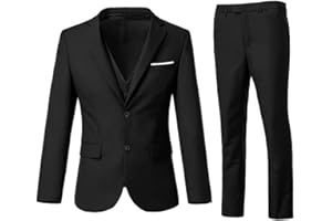 ZKHOECR Men's 3 Piece Slim Fit Suit Set, Two Button Blazer Solid Jacket Vest Pants Wedding Business Suit