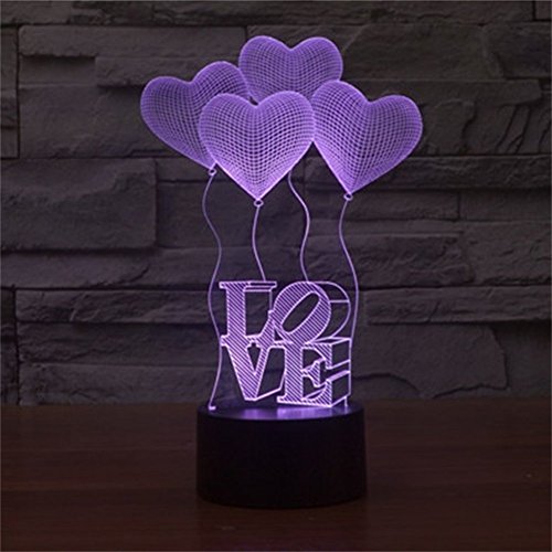 Love & Heart Shaped 3D Optical Illusion Desk Lamp Unique Night Light for Home Decor 7 Colors Changing USB Powered Touch Button LED Table Lamp - Romantic Gift for Lover, Wife, Boyfriend or Girlfriend