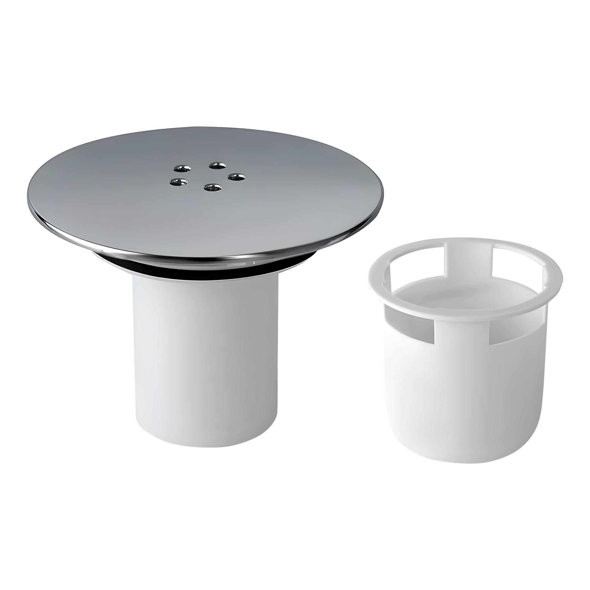 Shower drain cover 90mm/115mm – chrome waste trap replacement with removable hair catcher and fast flow plughole insert for shower trays (White Base)