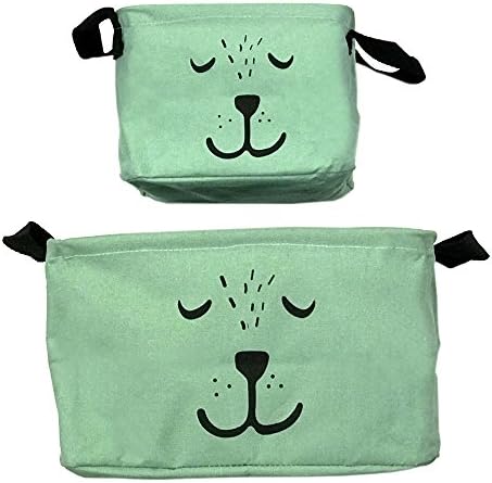 Cre8tivePick Cute Bear Foldable Canvas Storage, Collapsible Storage Bin Basket, Storage Cube Bin Set with Handles, Toys Storage, Pets Toy Storage and Stationery Organizer Storage Closet (2 Pieces)