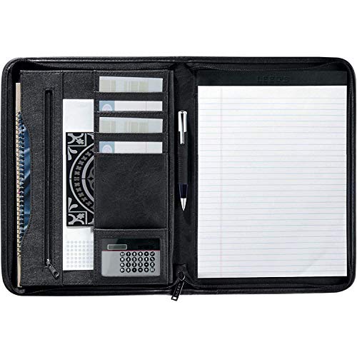 UFCU A4 PU Leather Office Zippered padfolio Multi Function Corporate Notepad File Folder Black Office Desk Accessory UFCU A4 PU Leather Office Zippered padfolio Multi Function Corporate Notepad File Folder Black Office Desk Accessory