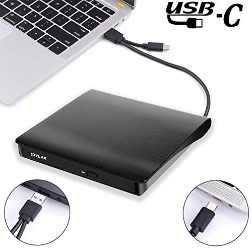 iGylar External CD Drive, USB 3.0 & Type C External DVD CD Player, Plug & Play Burner High Speed Data Transfer DVD Player for Laptop Notebook PC Support Windows/Vista/7/8/10, Mac OS & Linux (Black)