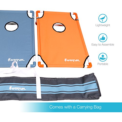 Harvil Portable Premium PVC Framed Cornhole Set with 8 Double-Lined Bean Bags and Carrying Case - Thumbnail 3