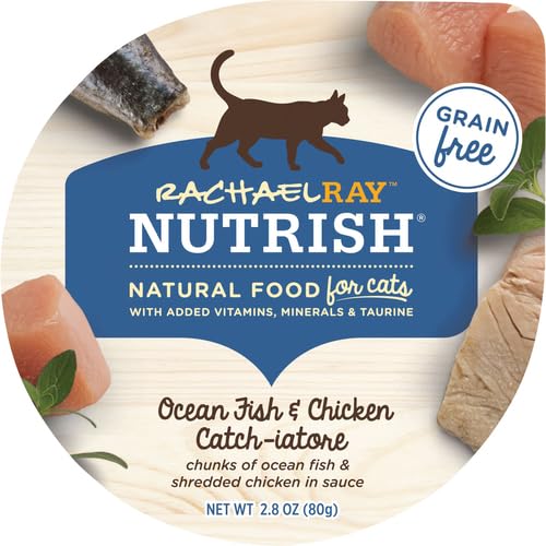NUTRISH GRAIN FREE WET CAT FOOD OCEAN FISH & CHICKEN CATCH-IATORE WHOLE HEALTH BLEND WITH REAL FLAKED OCEAN FISH & SHREDDED CHICKEN IN SAUCE, 2.8 OZ. CUP (RACHAEL RAY) (PACK OF 24)