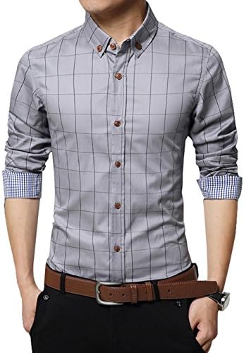ERZTIAY Men's Formal Business Plaid Slim Fit Long Sleeve Dress Shirts